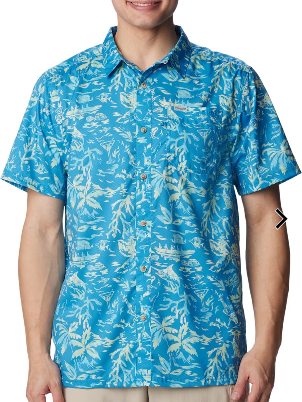 Columbia Blue Short-Sleeve Tropical Print Button-Up Shirt